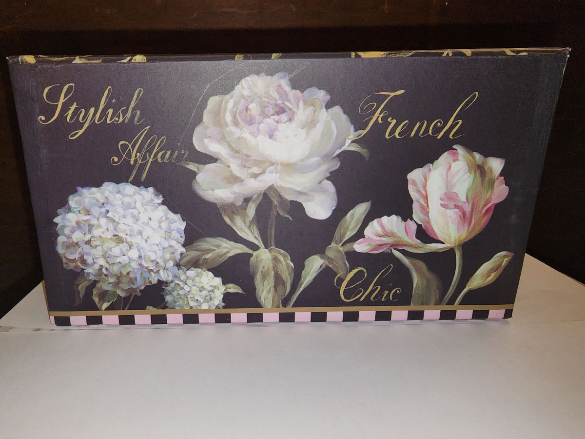 Decorative Black Box with White Flowers